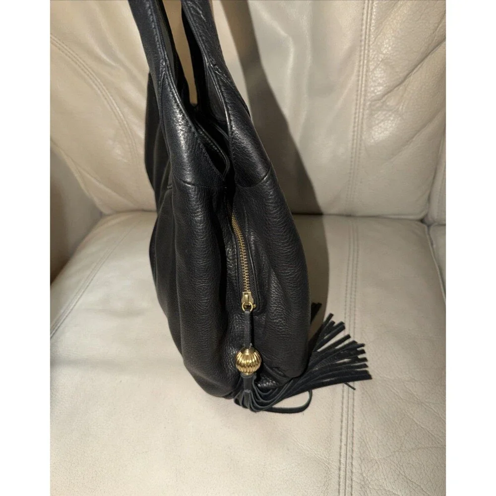 Sigrid Olsen Hobo Shoulder Leather Bag Black Tassel